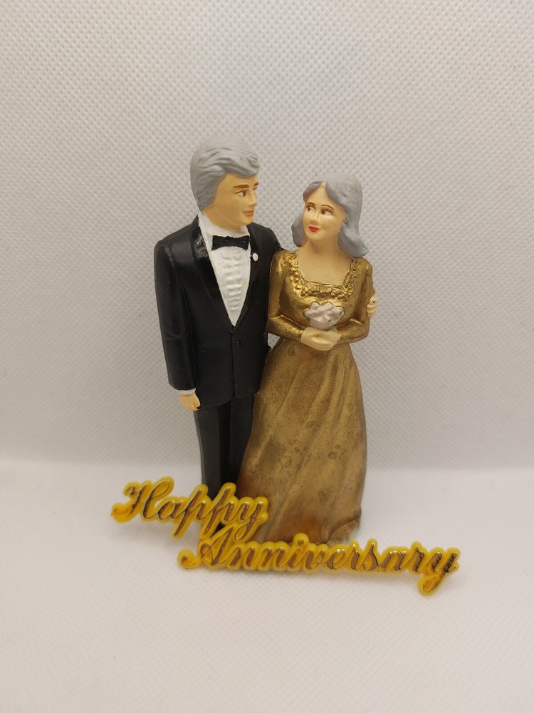Vintage 80s Coast Novelty Cake Topper Anniversary Gold Dress 4.25″