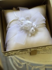 Vintage Beverly Clark White Wedding Ring Pillow Square Ring Theme No Pattern