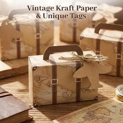 50PCS Mini Suitcase Favor Boxes, Party Favor Candy Box Vintage Kraft Paper Gift