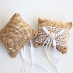 Hessian Burlap Lace Bridal Wedding Ring Pillow 10 x 8cm Small Vintage Burlap