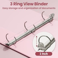 3 Ring Binder 1 Pack, Holds 175 Sheets of Letter Paper, Clear View 1 Inch Pink