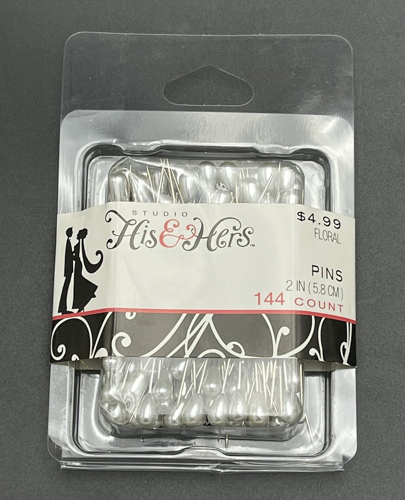 Studio His & Hers Silver Pearl Boutonniere Pins – 144 Pieces 2″ x 3/16″