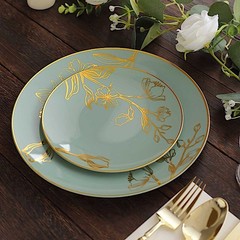20 Round Dusty Sage Plastic Salad Dinner Plates Gold Floral Design Events