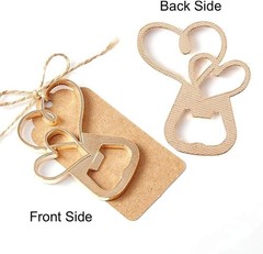 Chic Gold Double Heart Bottle Opener Party Favors with Customized Tag Options