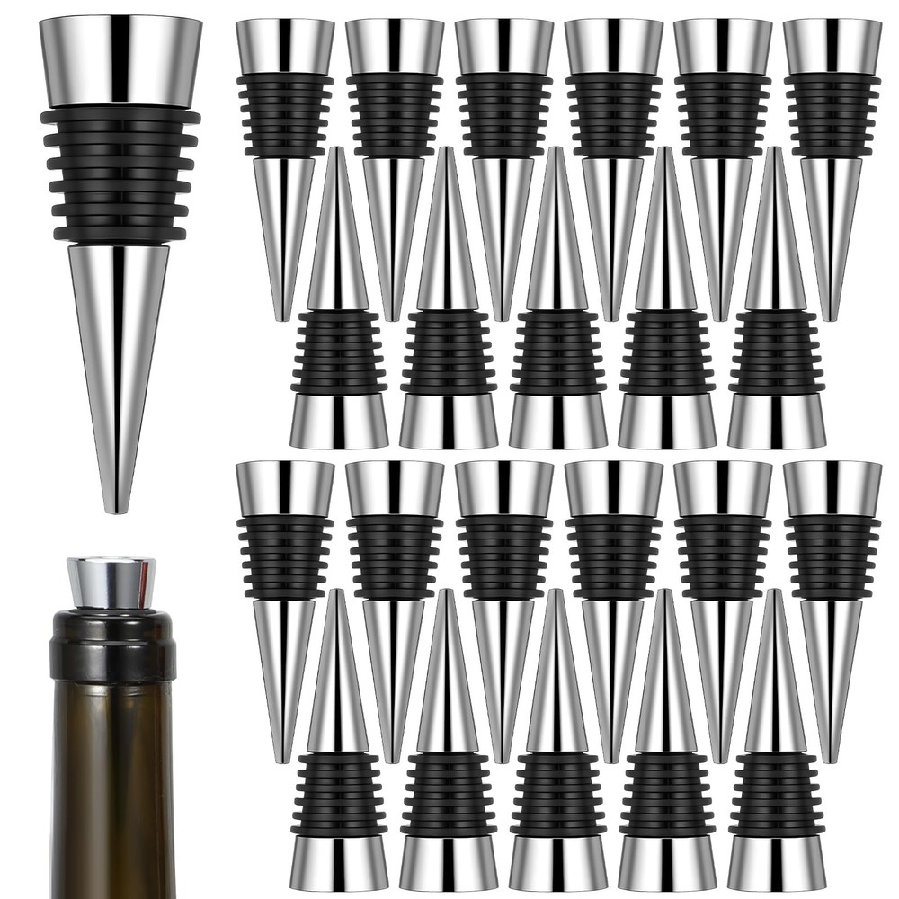 25 Pieces Wine Bottle Stopper Set Kit Reusable Decorative small, Silver