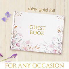 Guest Book Set Include Gold Pen and Corner Stickers Floral Design Sign-In Album