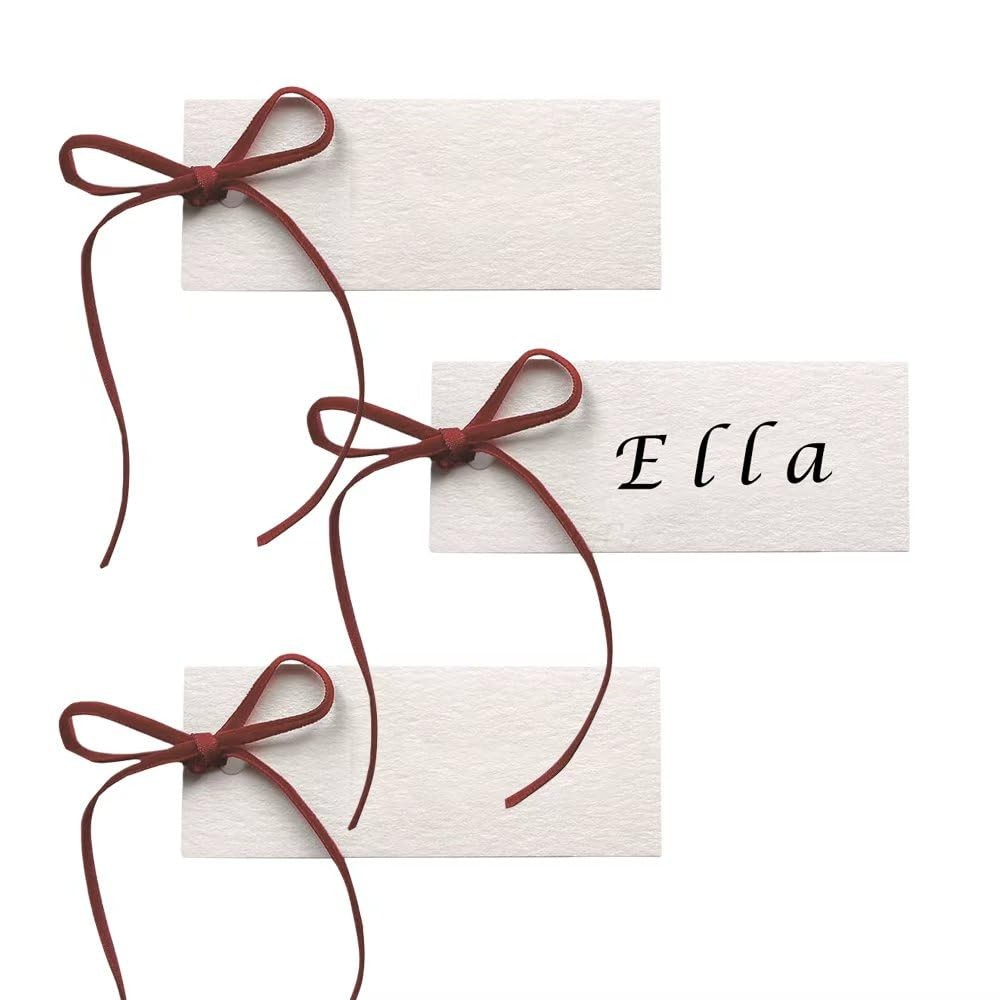 50 PCS Name Place Cards Table Setting Blank Satin Ribbon 1.57×3.54 Inch Red