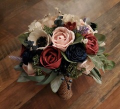 Navy Burgundy Pink Sola Wood Bridal Bouquet Anemone Artificial Wedding Flowers