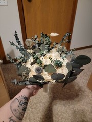 Sola Flower Bridal Bouquet Ivory Roses with Preserved Eucalyptus New