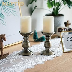 2 Pcs Iron Pillar Candle Holders, Most Ideal for 3″ Pillar Candle, 2 x S Bronze