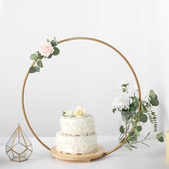 Gold 33 in Geometric Round Wood Metal Arch Cake Display Stand Decorations