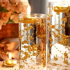 40 Pcs Wedding Floating Candles Pearl Strings for Centerpieces Small Gold