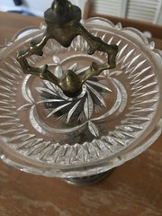 Brass & Etched Glass Vintage Ashtray Centerpiece 16 IN.