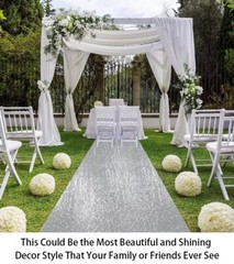 Silver Sequin Aisle Runner 15FTx3FT Wedding Hallway Decoration