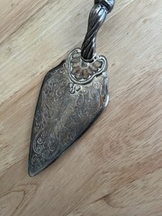 Silver Plate PIE/CAKE SERVER, Engraved With Leaves, Has A Crown On End Of Handle