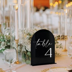 Black Arch Acrylic Table Numbers 1-25, 5×7″ with Stands, Minimalist Style, Bl…