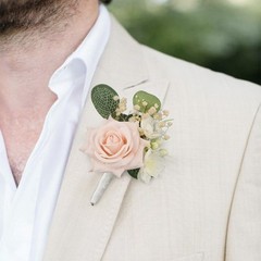 Rinlong 2Pcs Pink Rose Boutonnieres for Men Wedding Groom Artificial Flower B…