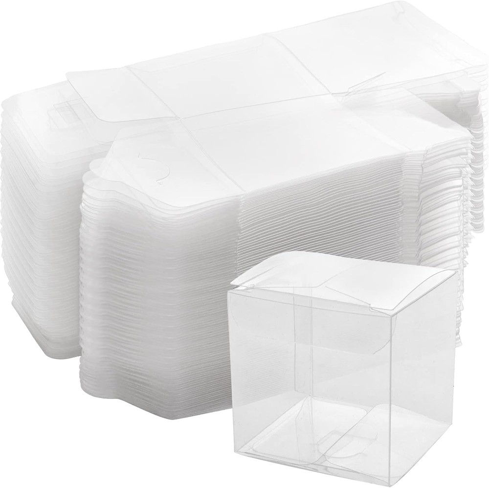 50 PCS 4 X 4 X 4 Inches Clear Plastic Gift Boxes, Clear Boxes for Favors, Transp
