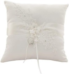 LACE PEARL IVORY SATIN FLOWER WEDDING RING BEARER PILLOW 8 INCHES
