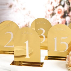Gold Mirror Arch Wedding Table Numbers 115 Acrylic Signs 5×7 Inch 15 PCS