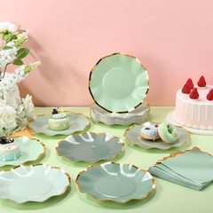 Pcs Scalloped Party Paper Plates and Napkins Cocktail Disposable 48 Sage Green