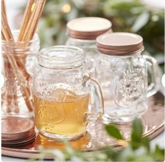 CLEAR 4 oz Mason Glass Jars with Handles FAVORS Wedding Party 4 Pack Mini Glass