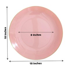 DUSTY ROSE 10 Glossy 10″ Round Plastic Salad PLATES Gold Rim Party Events