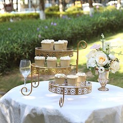 Gold 28 in Round 3-Tier Metal Rotating CUPCAKE STAND Clear Acrylic Plates Party