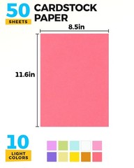 50 Sheets 8.5″ X 11.6″ Colored Cardstock, 10 50-10 Light Colors, 10 colors