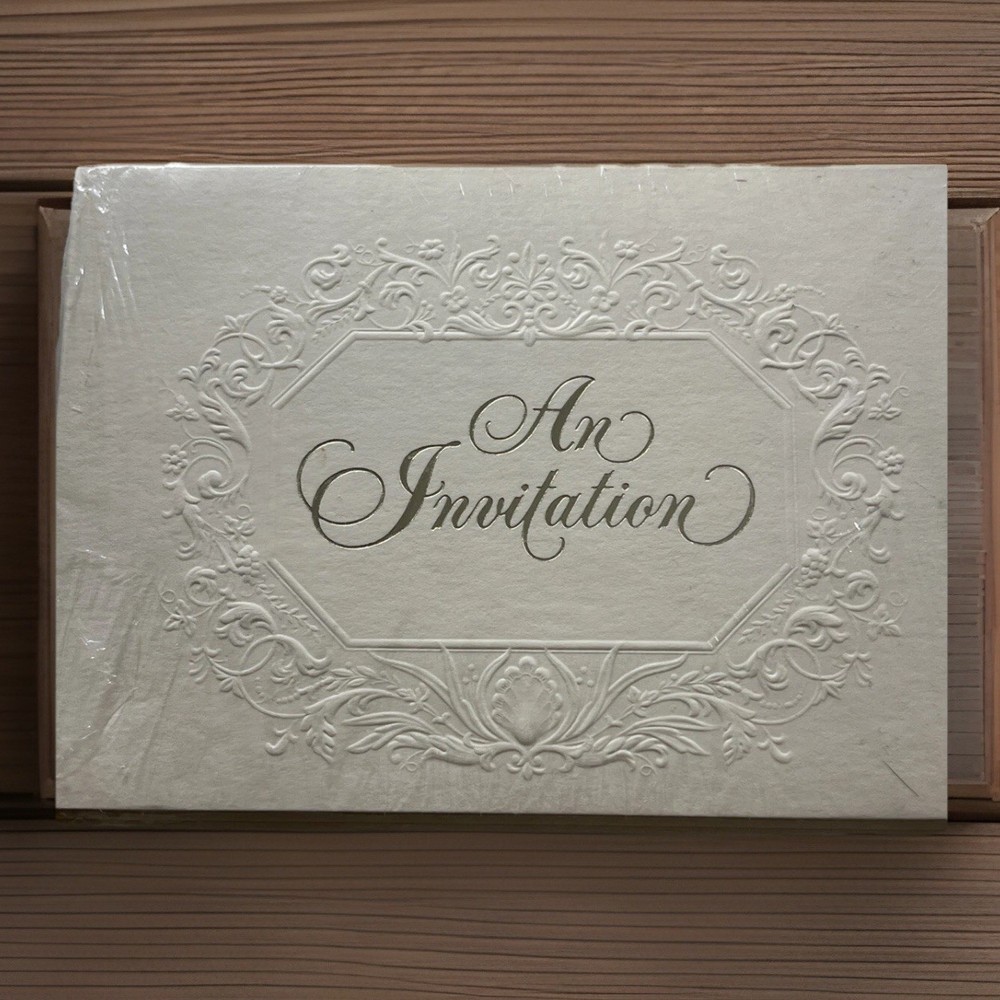 BRIDAL WEDDING SHOWER PARTY INVITATION Embossed Ambassador Hallmark Vintage Gold