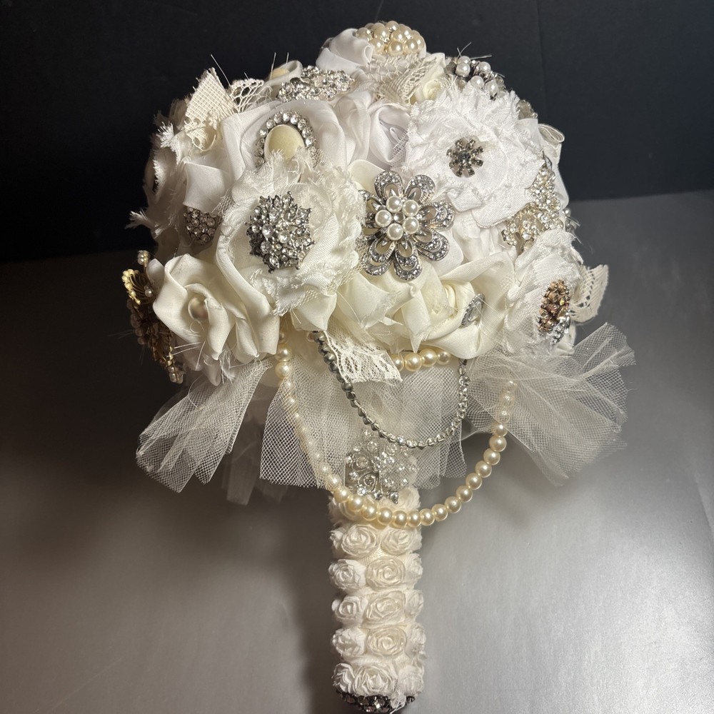 Handmade Unused Brooch Wedding Bouquet Ivory Cream White Colors Forever Bouquet