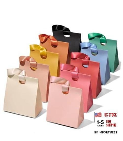 Paper Gift Bags With Ribbon Handles Set of 10 Small Size/10pcs 10 Mixed Colors