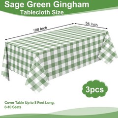 3 Pack Sage Green Gingham Tablecloths, 54 X 3 Pack,