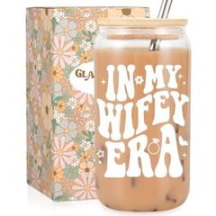 Wifey Cup, Engagement Gifts for Her, Bride Gifts, 16 oz Coffee Glass Cups
