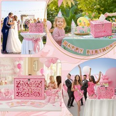 Pink Wedding Card Box With Lock PVC Gift Card Box For Wedding Reception Decor