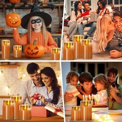 Flickering Flameless Candles with Remote,4″, 5″, 6″ x 3″ Diameter Glass Brown