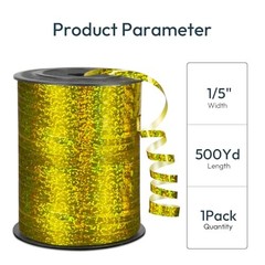 Premium Curling Shiny Ribbon, 1/5″ Wide x 500 1/5″ x 500 Yards Gold Shiny