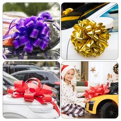 2 Pcs 10 Inch Large Pull Bow Car Ribbon with Gold Edge for Wrapping, White