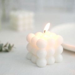 2 WHITE Bubble Cube Unscented Paraffin Wax CANDLES Wedding Centerpieces Events