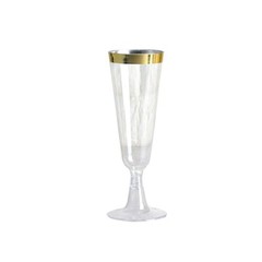 5 oz Plastic CLEAR Gold Rim Champagne Disposable Glasses Party Wedding Catering