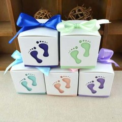 100x Blue Pink Baby Feet Baby Shower Favor Box Green Purple Baby Boy Girl Favors