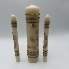 Will & Baumer Wedding Unity Candle Set Flowers Rings Gold Leaf 3 Pc