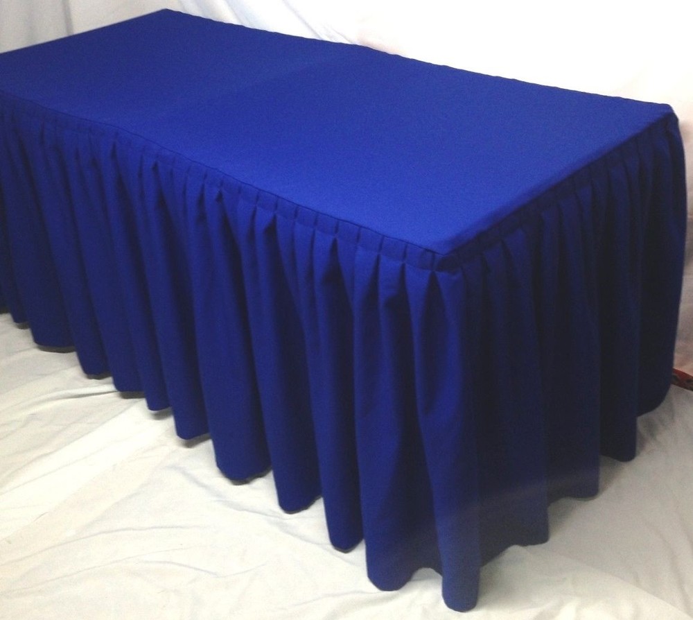 8′ Fitted Polyester Double Pleated Table Skirting Cover w/Top Topper Royal Blue