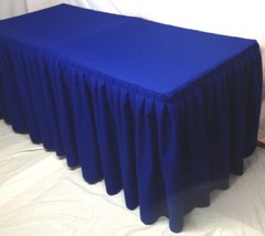 8′ Fitted Polyester Double Pleated Table Skirting Cover w/Top Topper Royal Blue