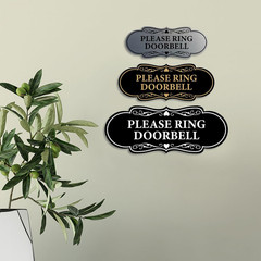 Designer Please Ring Doorbell Sign (Black/Gold) – Small 1 Pack