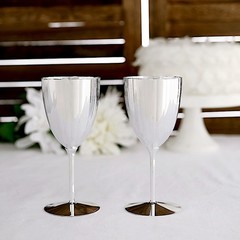 6 pcs Silver Premium Metallic Plastic 8 oz Wine Glasses Party Events Disposable