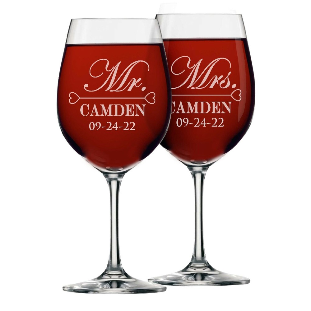 Custom Engraved Mr and Mrs Wine Glass Set for Wedding – Newlywed Gift for Couple