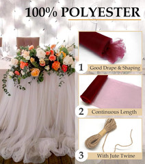 Burgundy Tulle Fabric Roll, 54″ X 40 Yards (120FT) Tulle for Wedding Decoration