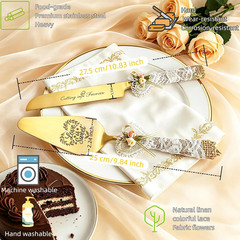 Wedding Cake Knife and Server Set – 10.83″ Serrated Knife & 9.84″ Server with Ru