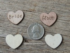 100 qty 1″ BRIDE GROOM Wood Heart Table Confetti Wooden Wedding Decor Heart Sign